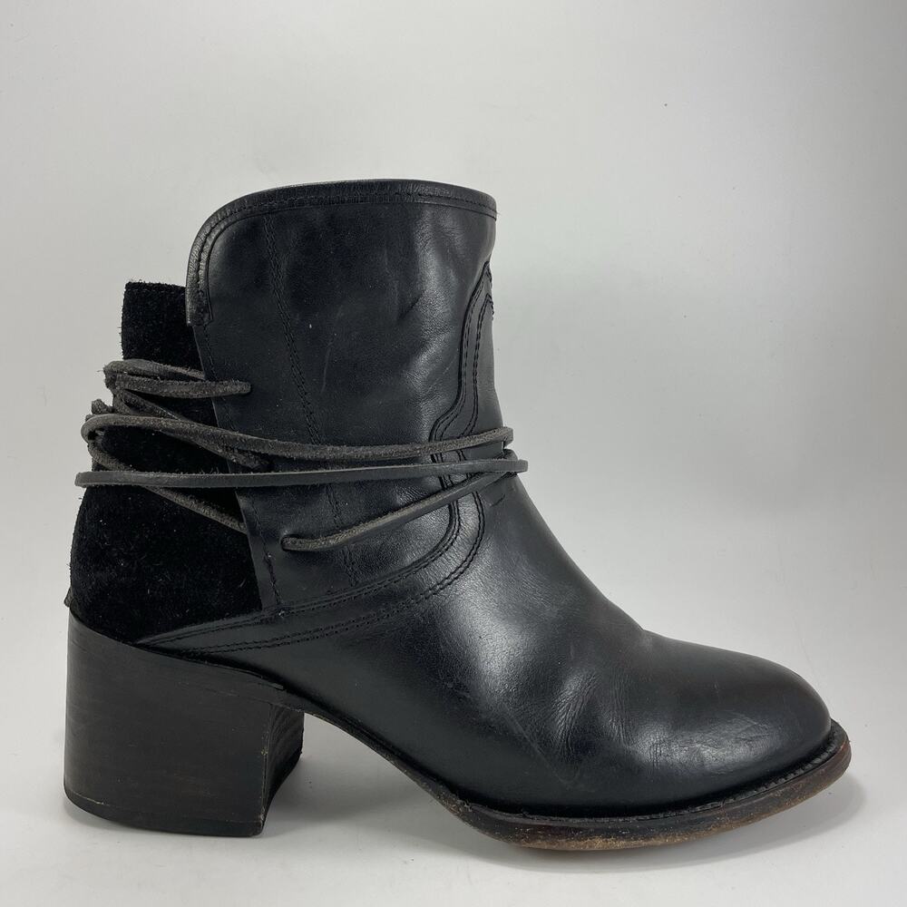 Freebird By Steven Casey Black Leather Lace Wrap Ankle Boots Womens Size 10